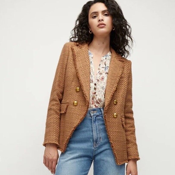 Veronica Beard Jackets & Blazers - Veronica Beard Miller Dickey Blazer Camel Tweed Fringe Jacket Size 10 New $698